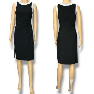 LAUREN Ralph Lauren Black Contrast White Trim Ruched Jersey Sheath Dress
